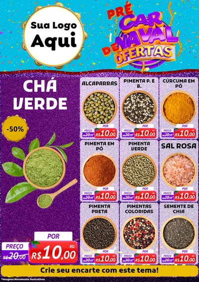 Modelo de Encarte para Encarte A4 Vertical com o tema Pré Carnaval de Ofertas para Produtos Naturais