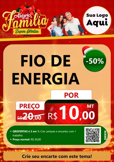 Modelo de Cartaz para Cartaz A4 Vertical com o tema Alegria em Família Super Ofertas - Natal para Materiais Elétricos
