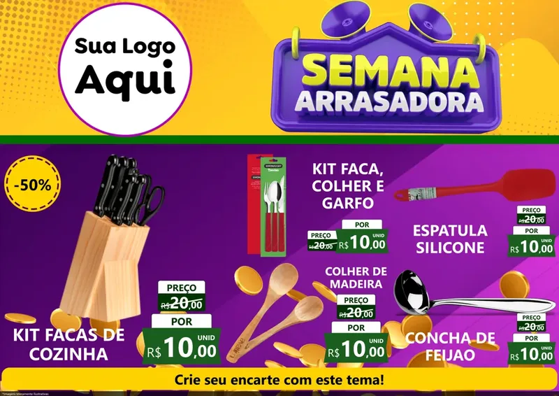 Modelo de Encarte para Encarte A4 Horizontal com o tema Semana Arrasadora para Utilidades Domésticas