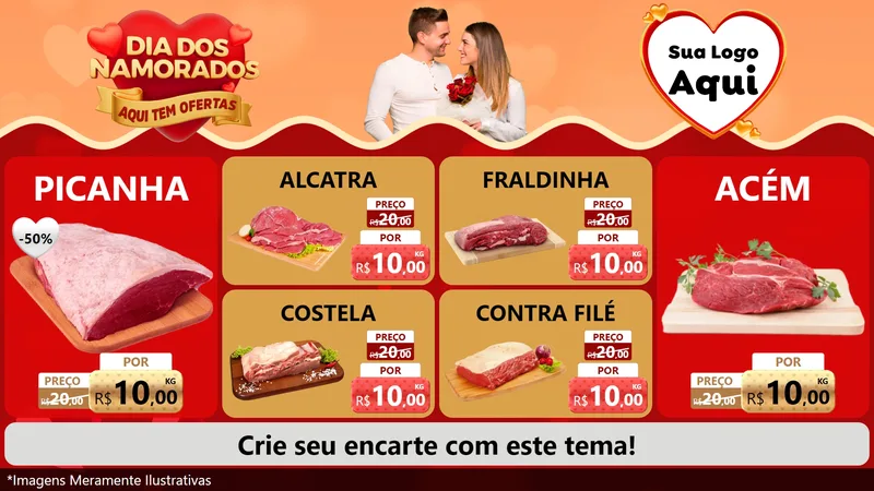 Modelo de TV para TV Horizontal com o tema Dia dos Namorados - Aqui Tem Ofertas para Açougue
