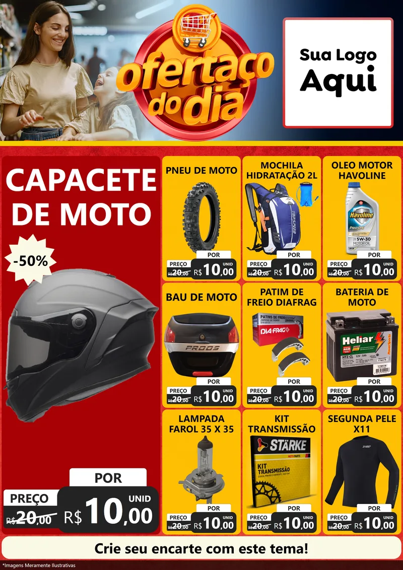Modelo de Encarte para Encarte A4 Vertical com o tema Ofertaço Do Dia para Moto peças