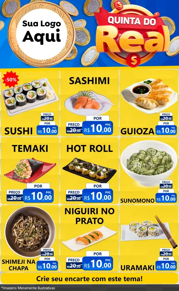 Modelo de Encarte para Encarte Grande com o tema Quinta do Real para Comida japonesa