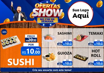 Modelo de Encarte para Encarte A4 Horizontal com o tema Ofertas Show No Fim De Semana para Comida japonesa