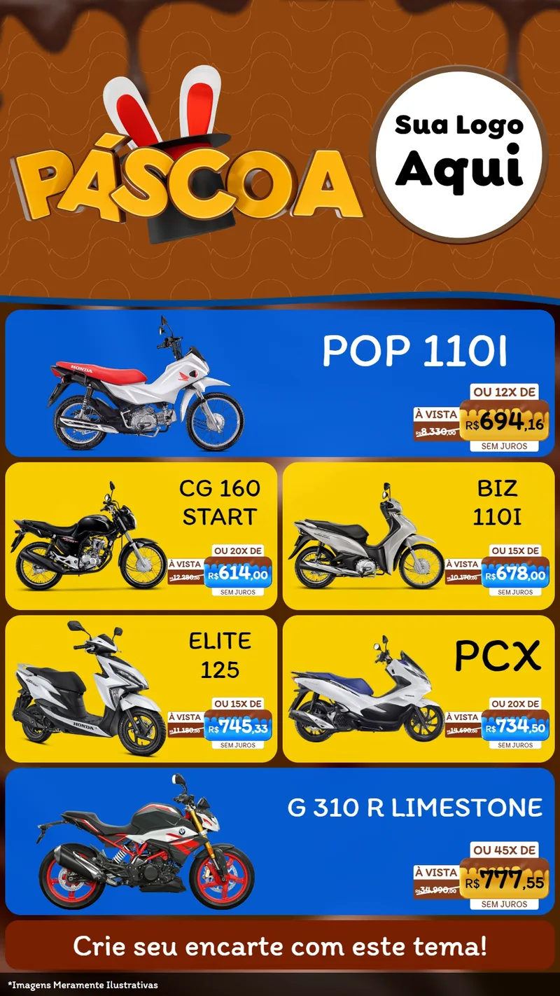 Modelo de TV para TV Vertical com o tema Páscoa para Concessionaria de Motos