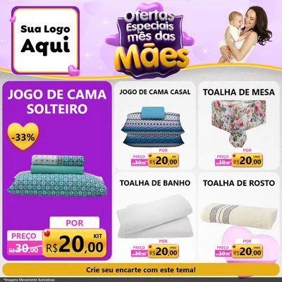 Modelo de Rede Social para Feed Facebook com o tema Ofertas Especiais - Mês das Mães para Cama, Mesa e Banho