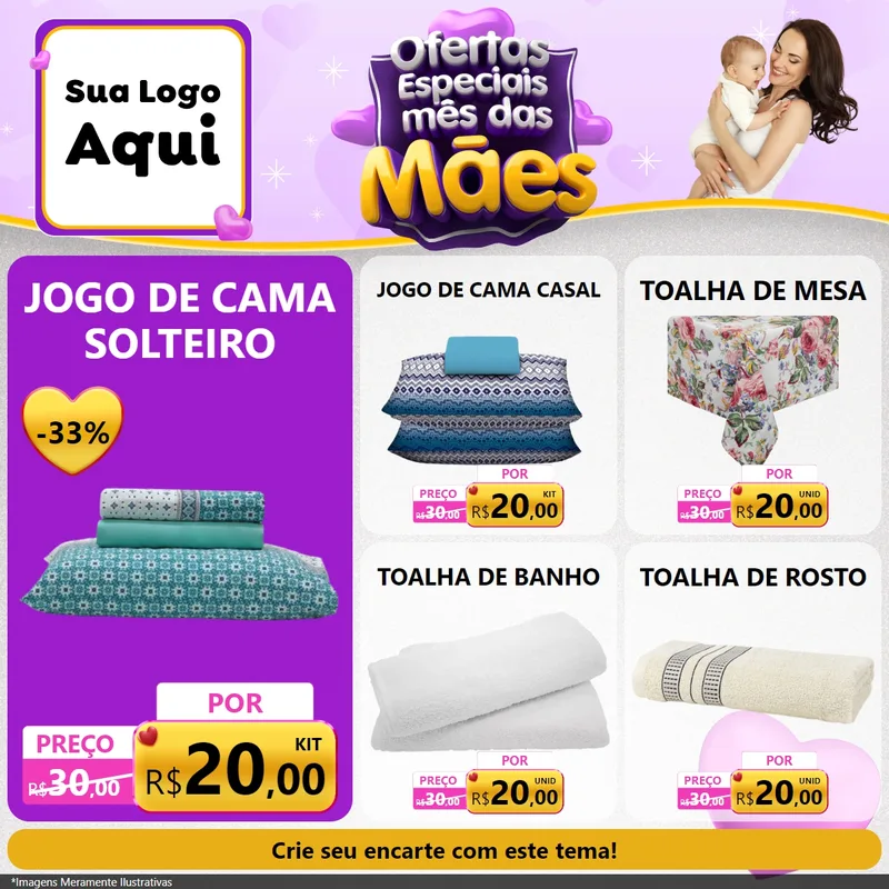 Modelo de Rede Social para Feed Facebook com o tema Ofertas Especiais - Mês das Mães para Cama, Mesa e Banho