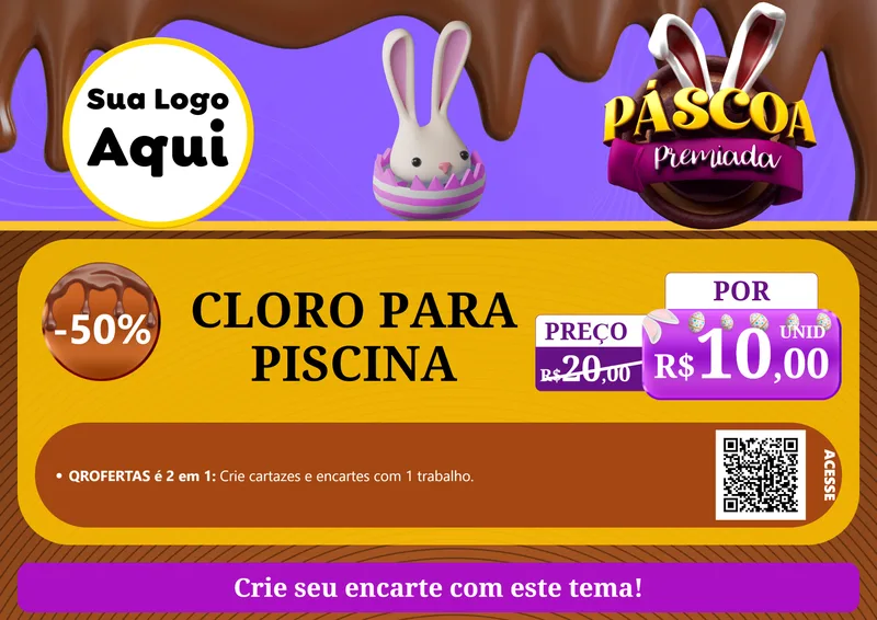Modelo de Cartaz para Cartaz A4 Horizontal com o tema Páscoa Premiada para Produtos para Piscina