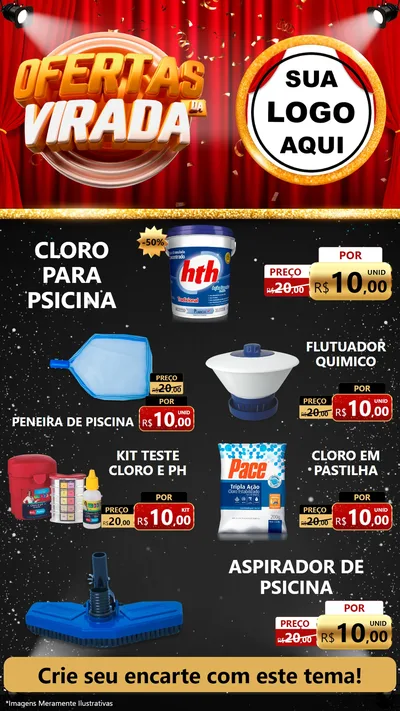 Modelo de TV para TV Vertical com o tema Ofertas da Virada para Produtos para Piscina