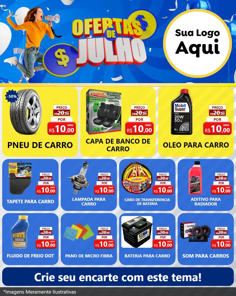 Modelo de Rede Social para Feed Instagram com o tema Ofertas de Julho para Auto peças