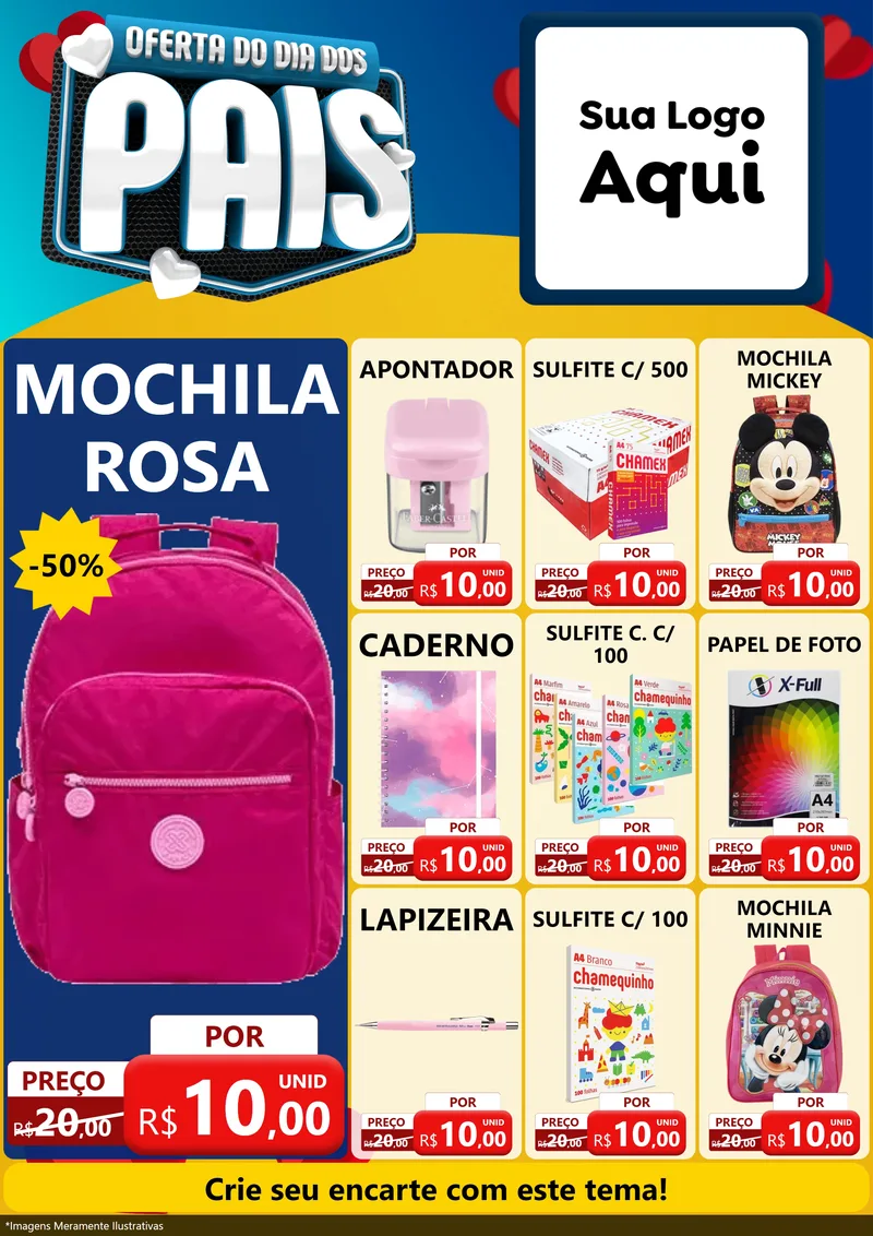 Modelo de Encarte para Encarte A4 Vertical com o tema Oferta Do Dia Dos Pais para Papelaria