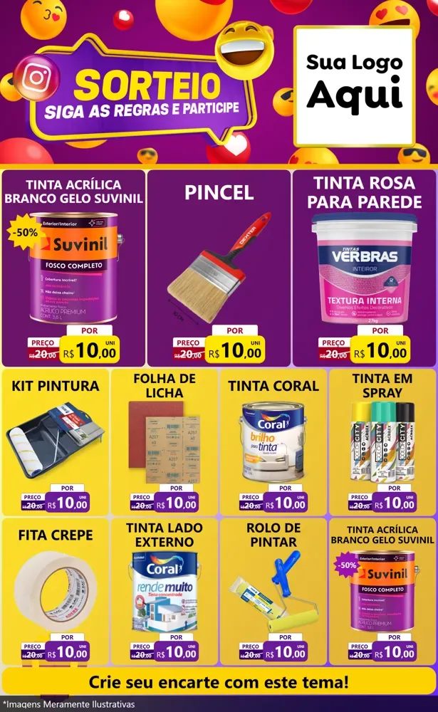 Modelo de Encarte para Encarte Grande com o tema Sorteio para Tintas e Ferramentas