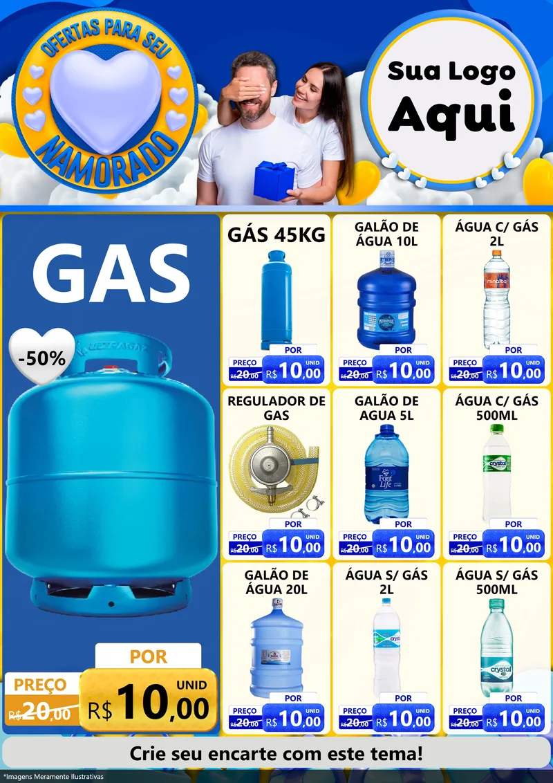 Modelo de Encarte para Encarte A4 Vertical com o tema Ofertas Para Seu Namorado para Água e gás