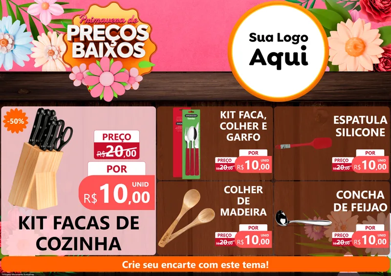 Modelo de Encarte para Encarte A4 Horizontal com o tema Primavera de Preços Baixos para Utilidades Domésticas