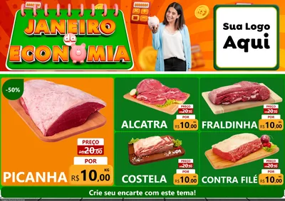 Modelo de Encarte para Encarte A4 Horizontal com o tema Janeiro da Economia para Açougue