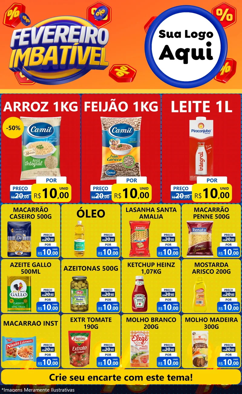 Modelo de Encarte para Encarte Grande com o tema Fevereiro Imbatível para Supermercado