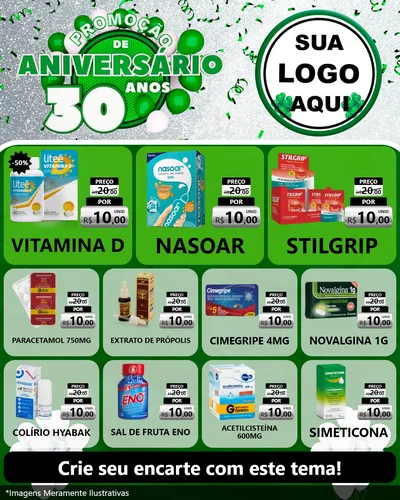Modelo de Rede Social para Feed Instagram com o tema Promoção de Aniversário - 30 Anos para Farmácia