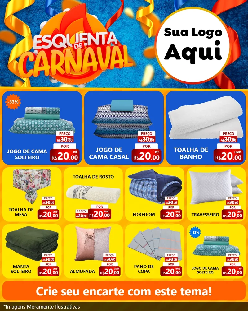 Modelo de Rede Social para Feed Instagram com o tema Esquenta de Carnaval para Cama, Mesa e Banho