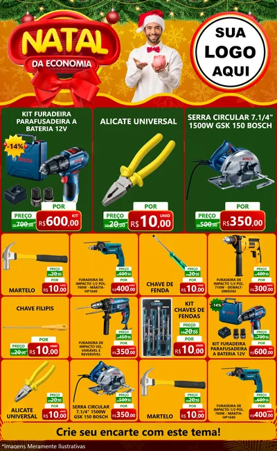 Modelo de Encarte para Encarte Grande com o tema Natal da Economia para Maquinas e Ferramentas