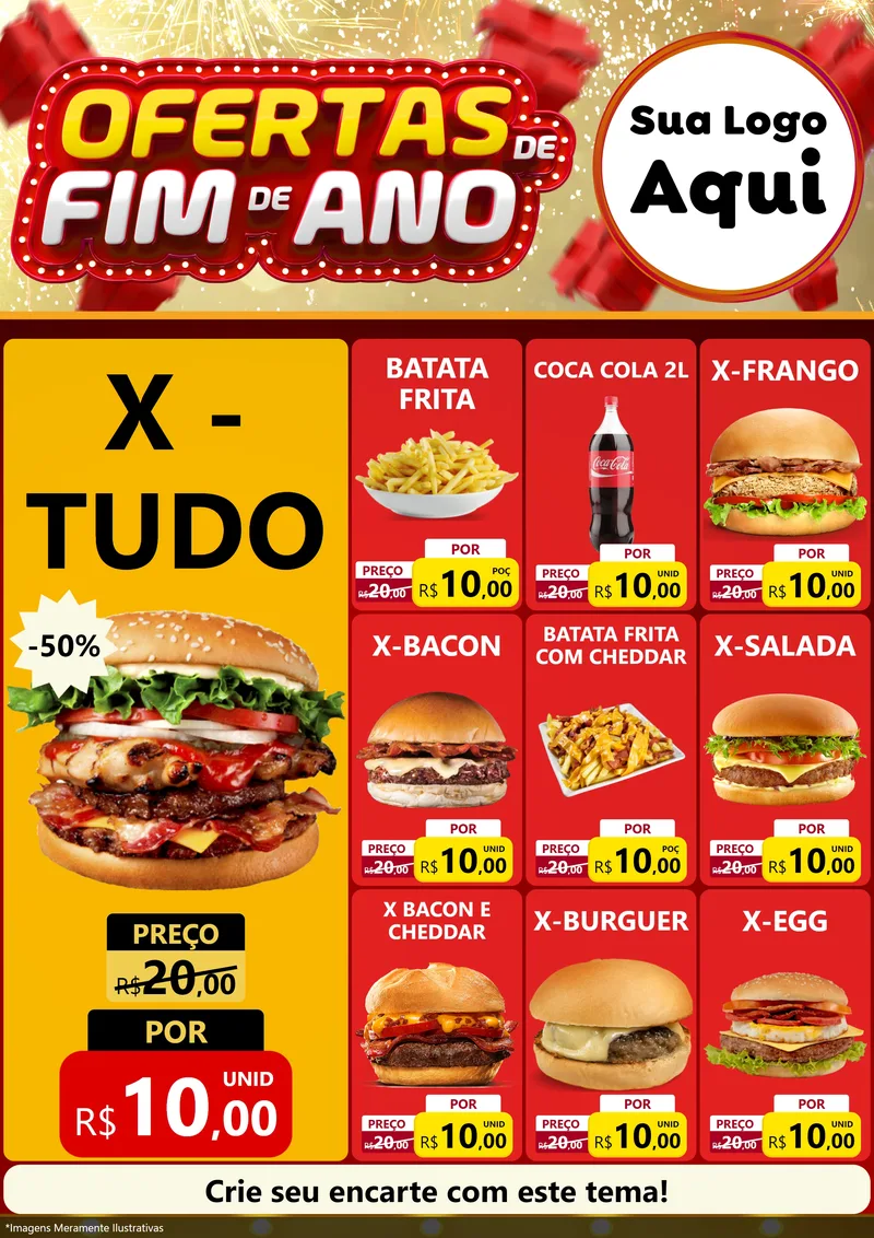 Modelo de Encarte para Encarte A4 Vertical com o tema Ofertas de Fim de Ano para Hamburgueria