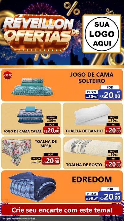 Modelo de TV para TV Vertical com o tema Réveillon de Ofertas para Cama, Mesa e Banho