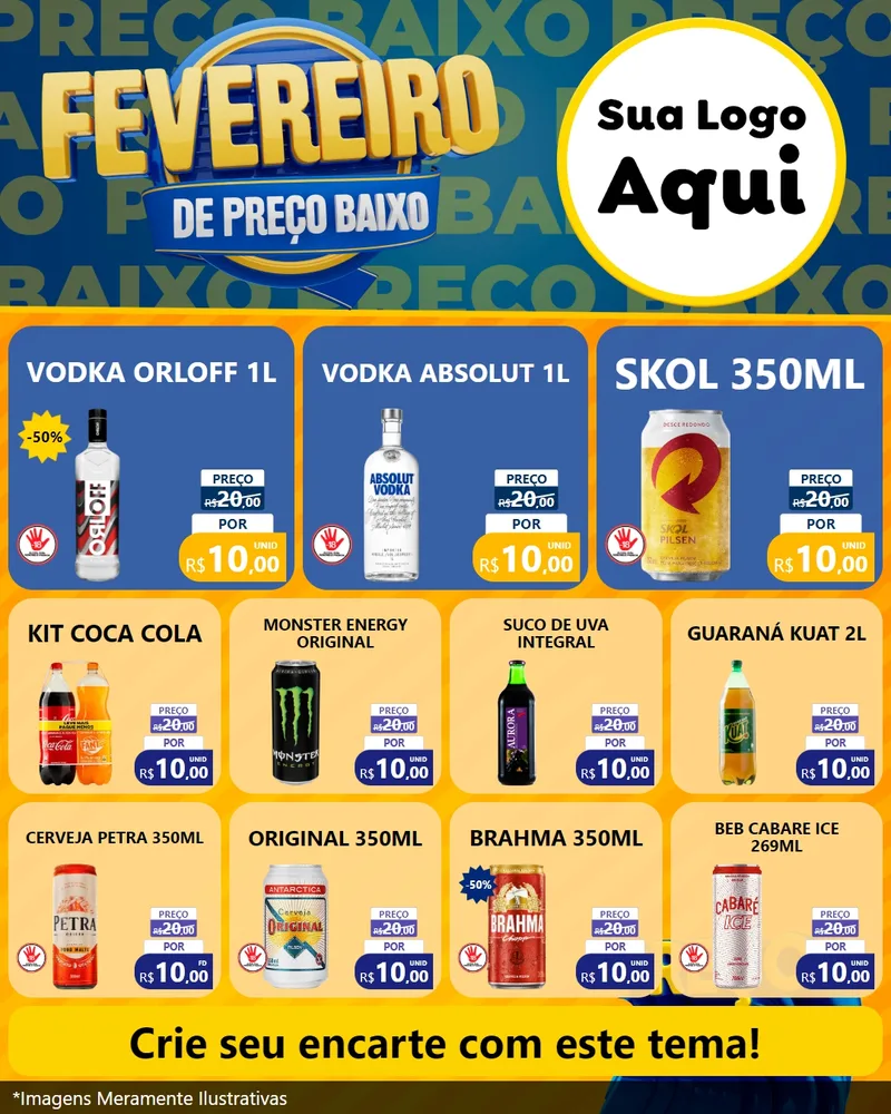 Modelo de Rede Social para Feed Instagram com o tema Fevereiro de Preço Baixo para Distribuidora de bebidas