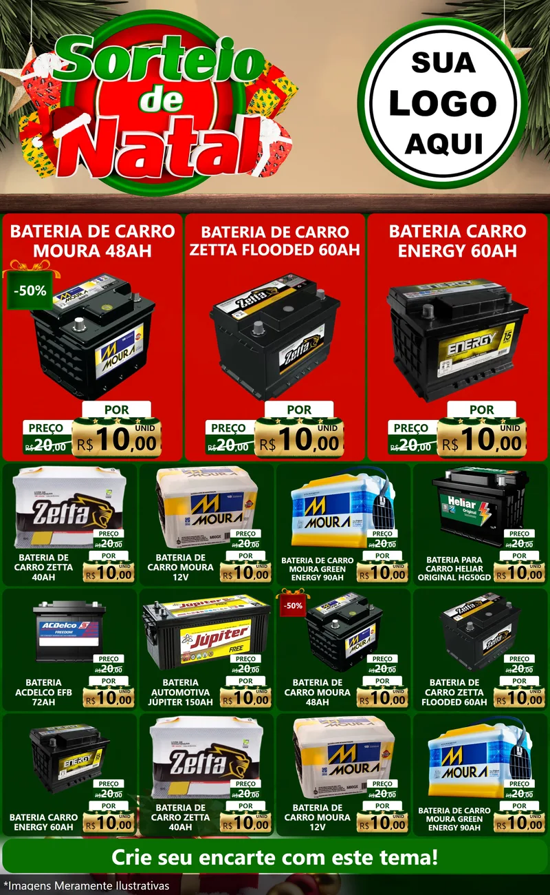 Modelo de Encarte para Encarte Grande com o tema Sorteio de Natal para Baterias Elétricas