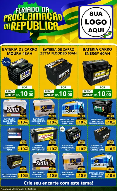 Modelo de Encarte para Encarte Grande com o tema Feriado da Proclamação da República para Baterias Elétricas