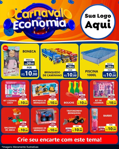 Modelo de Rede Social para Feed Instagram com o tema Carnaval da Economia para Brinquedos