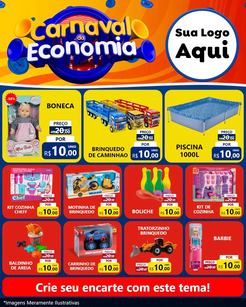 Modelo de Rede Social para Feed Instagram com o tema Carnaval da Economia para Brinquedos