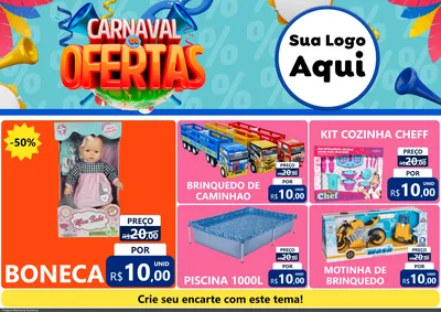 Modelo de Encarte para Encarte A4 Horizontal com o tema Carnaval de Ofertas para Brinquedos
