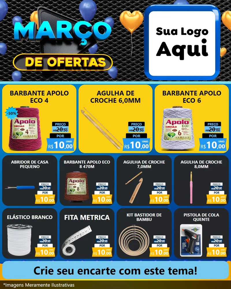 Modelo de Rede Social para Feed Instagram com o tema Março de Ofertas para Armarinho e Aviamentos