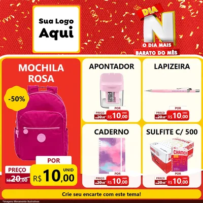 Modelo de Rede Social para Feed Facebook com o tema Dia N o Dia Mais Barato do Mês para Papelaria