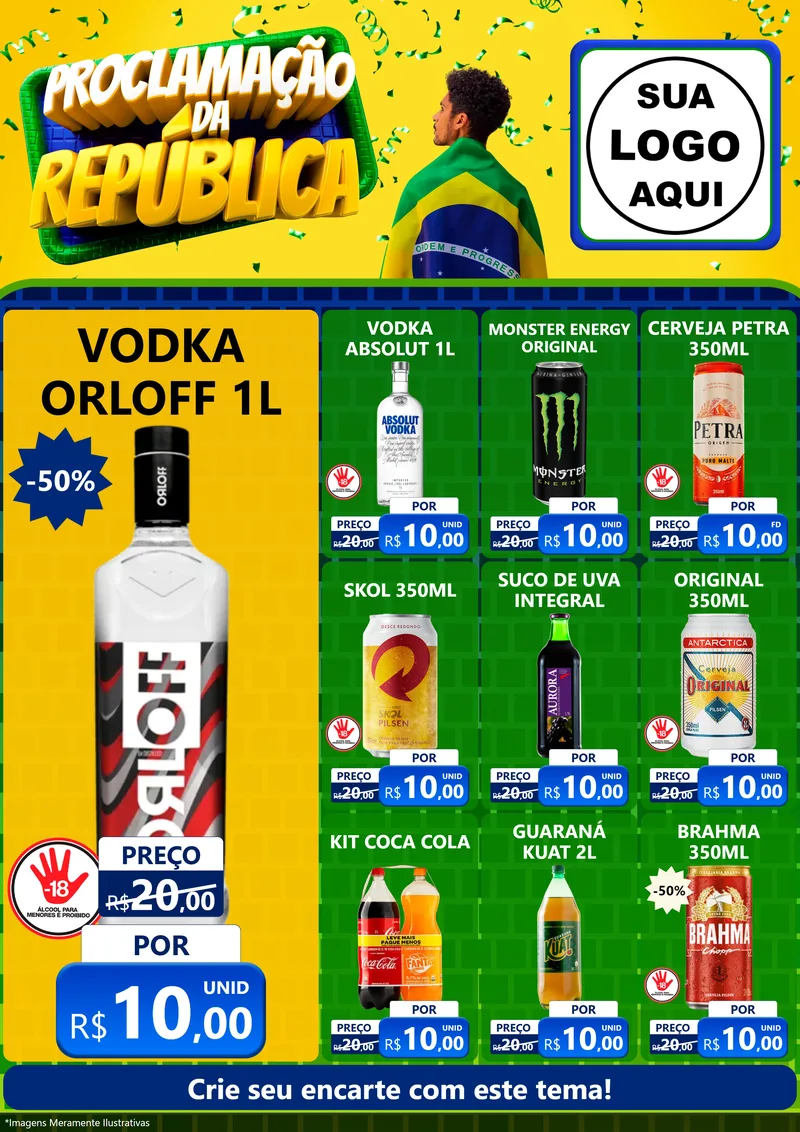 Modelo de Encarte para Encarte A4 Vertical com o tema Proclamação da República para Distribuidora de bebidas