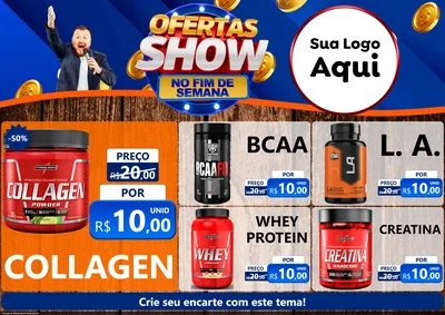 Modelo de Encarte para Encarte A4 Horizontal com o tema Ofertas Show No Fim De Semana para Suplementos alimentares