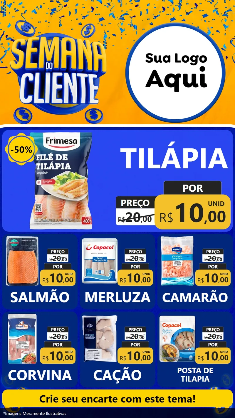 Modelo de Rede Social para Stories com o tema Semana do Cliente para Peixaria
