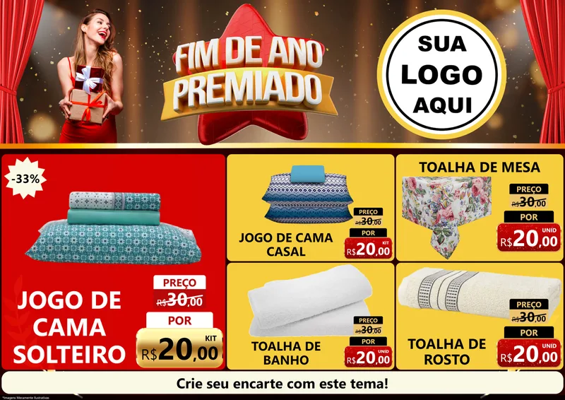 Modelo de Encarte para Encarte A4 Horizontal com o tema Fim de Ano Premiado para Cama, Mesa e Banho
