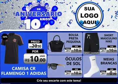 Modelo de Encarte para Encarte A4 Horizontal com o tema Promoção de Aniversário - 10 Anos para Roupas e acessórios