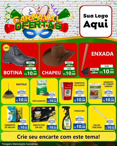 Modelo de Rede Social para Feed Instagram com o tema Carnaval de Ofertas para Agropecuária