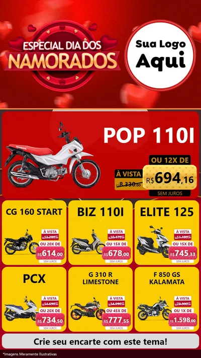 Modelo de Rede Social para Stories com o tema Especial Dia Dos Namorados para Concessionaria de Motos