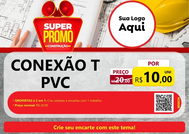 Modelo de Cartaz para Cartaz A4 Horizontal com o tema Super Promoção Construção para Tubos e conexões
