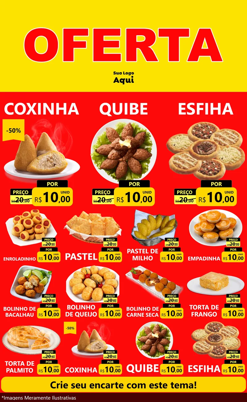 Modelo de Encarte para Encarte Grande com o tema OFERTA - Vermelho Cartaz para Salgadaria