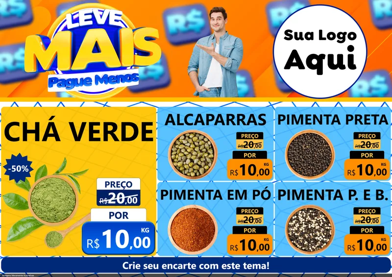 Modelo de Encarte para Encarte A4 Horizontal com o tema Leve Mais, Pague Menos para Produtos Naturais
