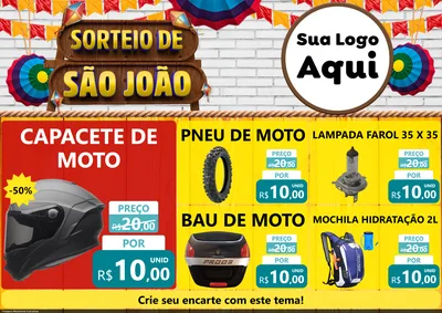 Modelo de Encarte para Encarte A4 Horizontal com o tema Sorteio de São João para Moto peças