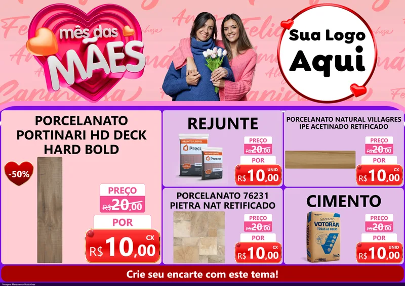 Modelo de Encarte para Encarte A4 Horizontal com o tema Mês Das Mães para Pisos e revestimentos