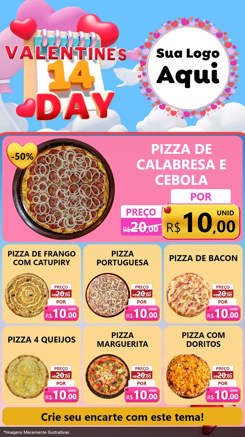 Modelo de Rede Social para Stories com o tema Valentine's Day para Pizzaria
