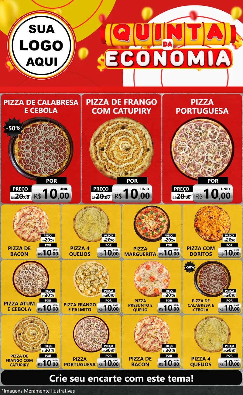 Modelo de Encarte para Encarte Grande com o tema Quinta da Economia para Pizzaria