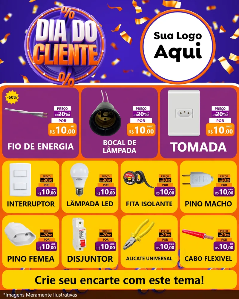 Modelo de Rede Social para Feed Instagram com o tema Dia do Cliente para Materiais Elétricos