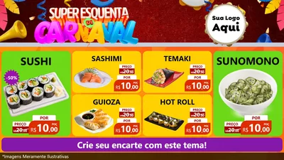 Modelo de TV para TV Horizontal com o tema Super Esquenta de Carnaval para Comida japonesa