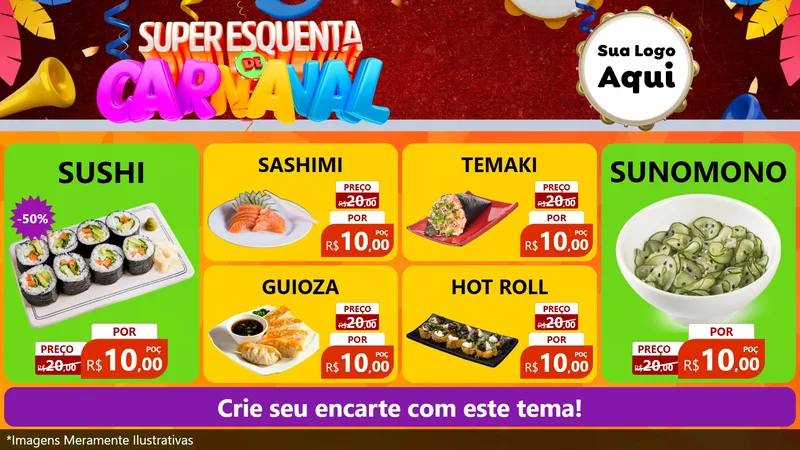 Modelo de TV para TV Horizontal com o tema Super Esquenta de Carnaval para Comida japonesa