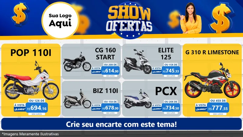 Modelo de TV para TV Horizontal com o tema Show de Ofertas para Concessionaria de Motos
